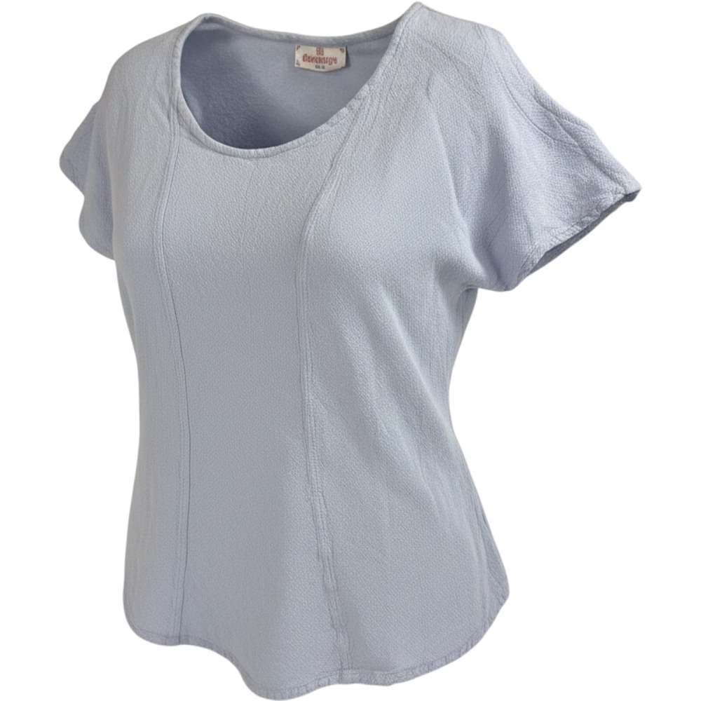 Cottonways Blue Women Blouse Sz 1 S M Peek-a-Boo Sleeves Pullover Casual EUC